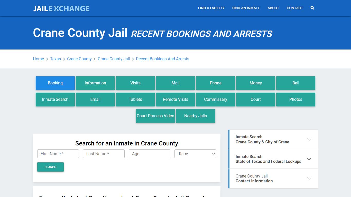 Crane County Jail & Sheriff Recent Bookings And Arrests - Jail Exchange