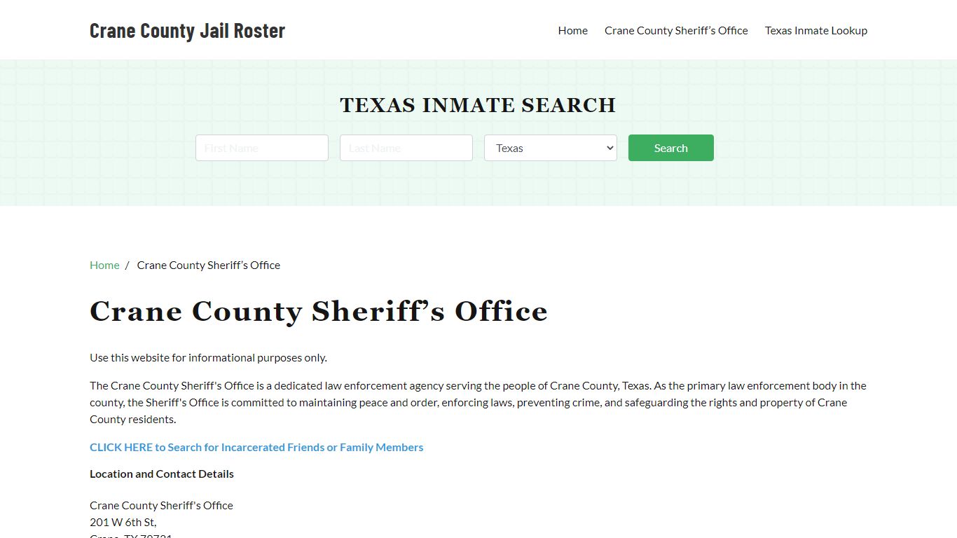 Crane County Sheriff Office, TX, Arrest Warrants Search