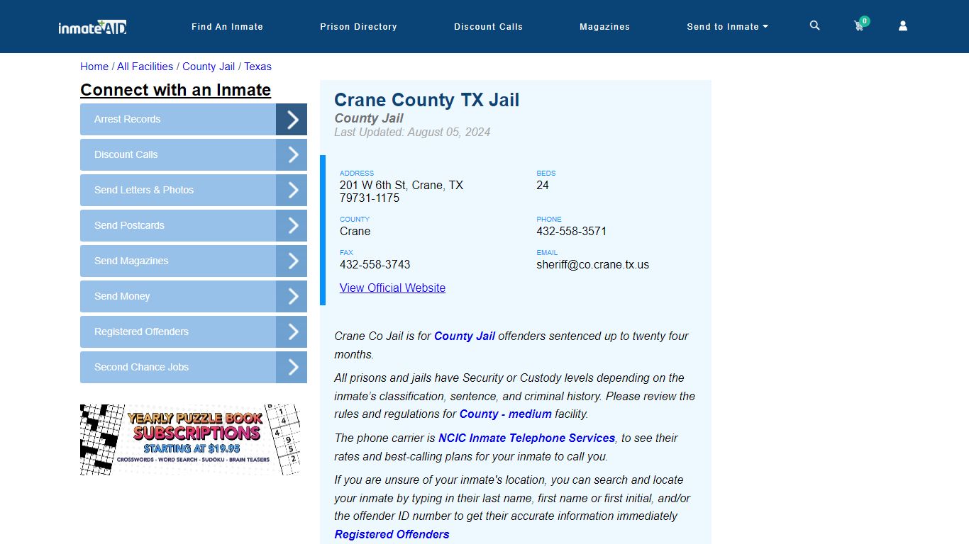 Crane County TX Jail - Inmate Locator